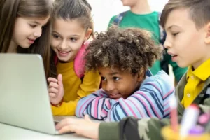 kids learning on laptop